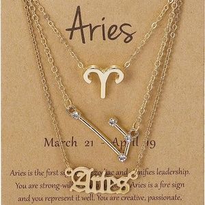 3pcs Gold Aries Zodiac Sign Necklace